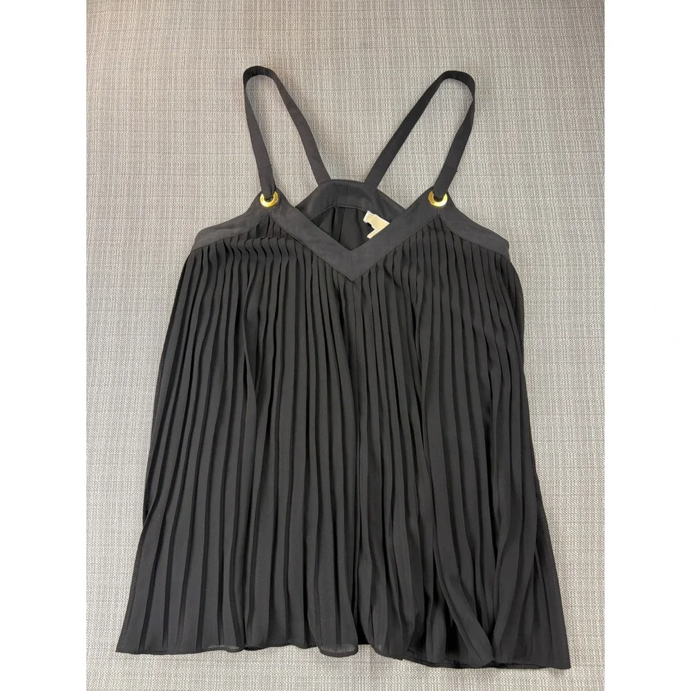 Michael Kors Womens Medium Black Pleated Gold Grommet Sleeveless Blouse Top